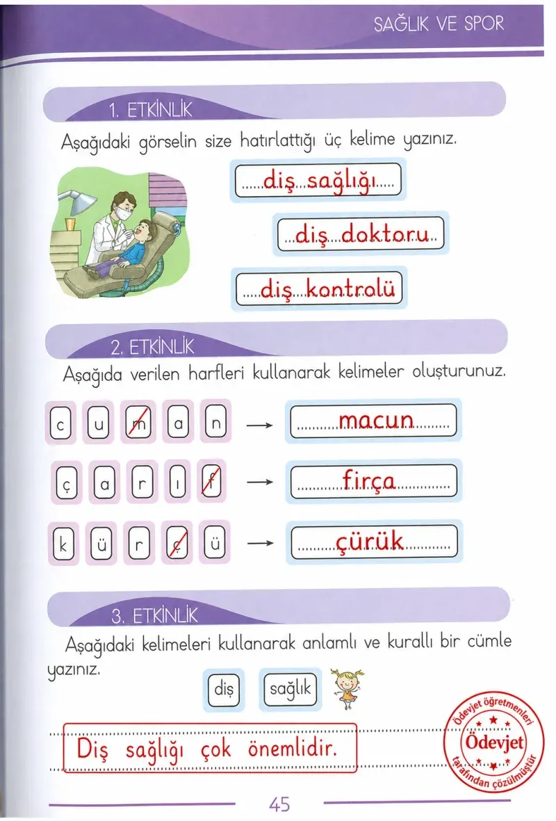1. Sınıf Türkçe Ders Kitabı Cevapları Bilim ve Kültür Yayınları Sayfa 45 Çözüm Görseli