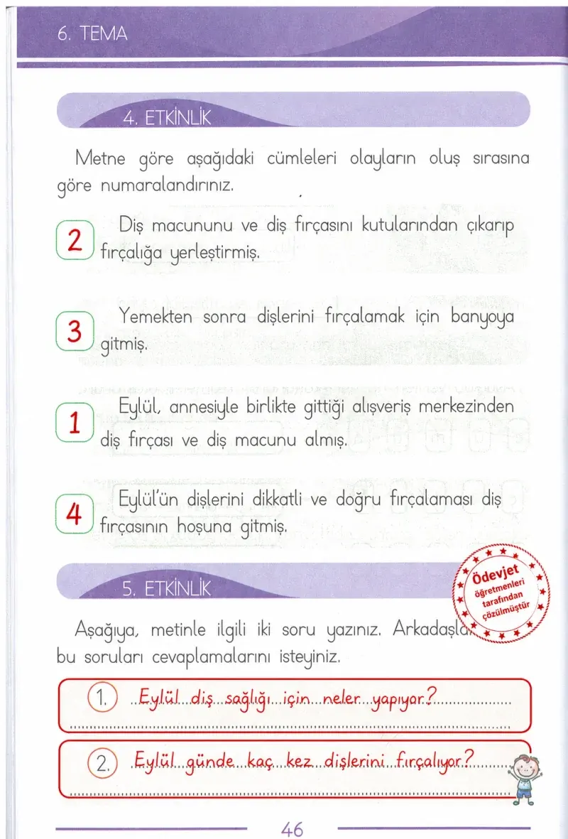 1. Sınıf Türkçe Ders Kitabı Cevapları Bilim ve Kültür Yayınları Sayfa 46 Çözüm Görseli