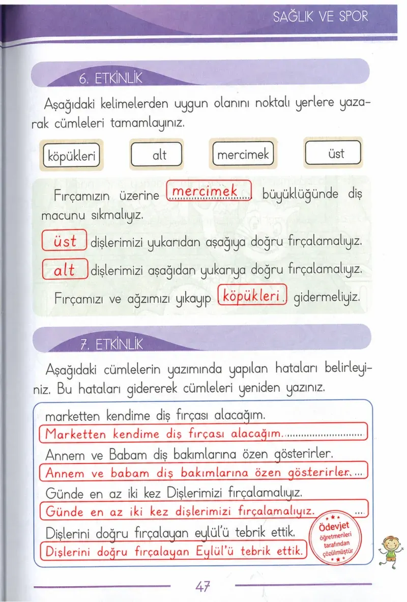 1. Sınıf Türkçe Ders Kitabı Cevapları Bilim ve Kültür Yayınları Sayfa 47 Çözüm Görseli