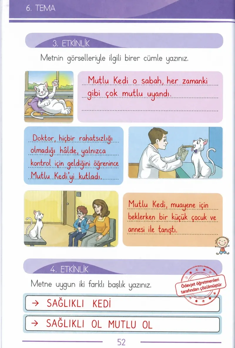 1. Sınıf Türkçe Ders Kitabı Cevapları Bilim ve Kültür Yayınları Sayfa 52 Çözüm Görseli