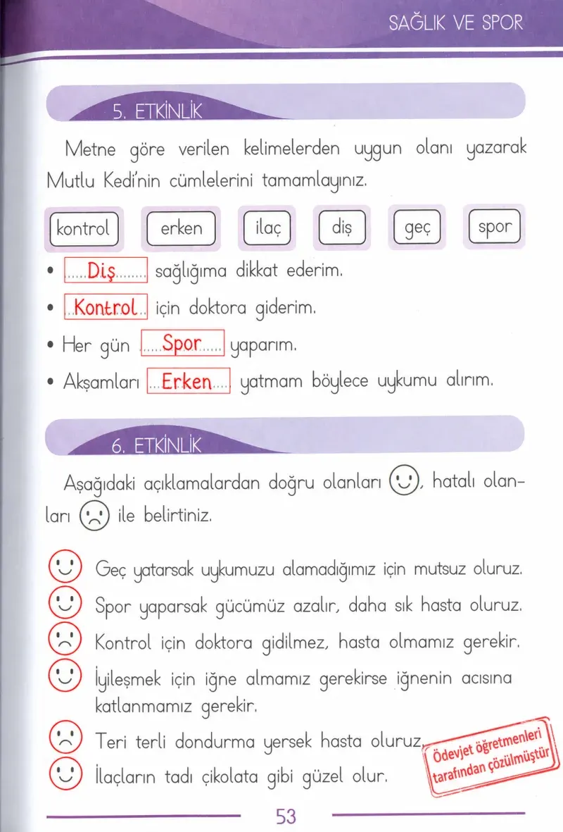 1. Sınıf Türkçe Ders Kitabı Cevapları Bilim ve Kültür Yayınları Sayfa 53 Çözüm Görseli