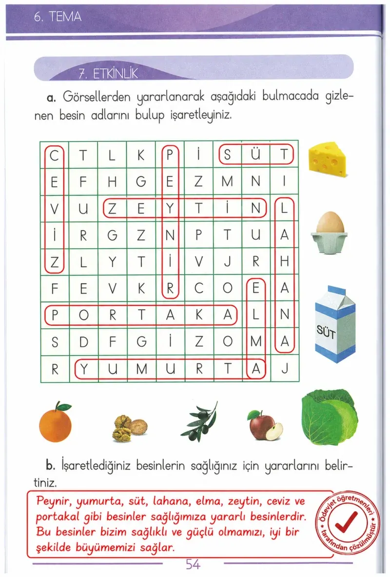1. Sınıf Türkçe Ders Kitabı Cevapları Bilim ve Kültür Yayınları Sayfa 54 Çözüm Görseli