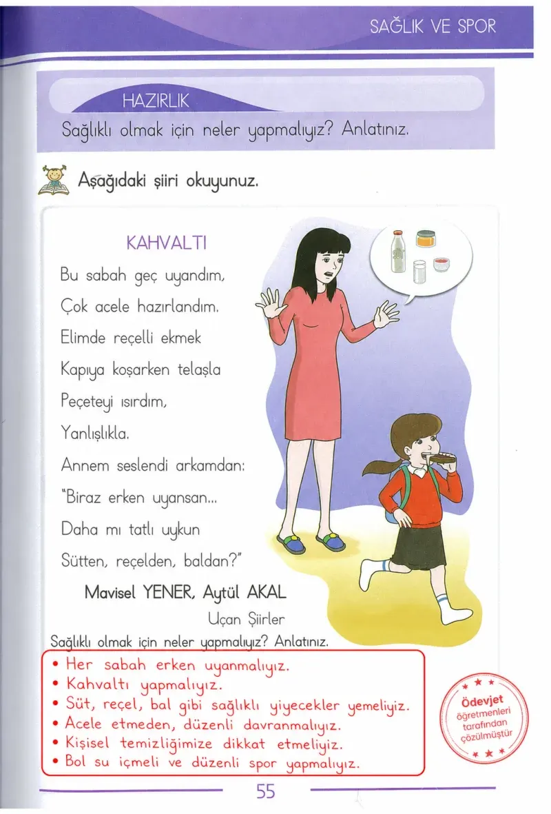 1. Sınıf Türkçe Ders Kitabı Cevapları Bilim ve Kültür Yayınları Sayfa 55 Çözüm Görseli