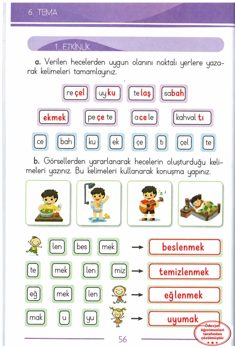1. Sınıf Türkçe Ders Kitabı Cevapları Bilim ve Kültür Yayınları Sayfa 56 Çözüm Görseli