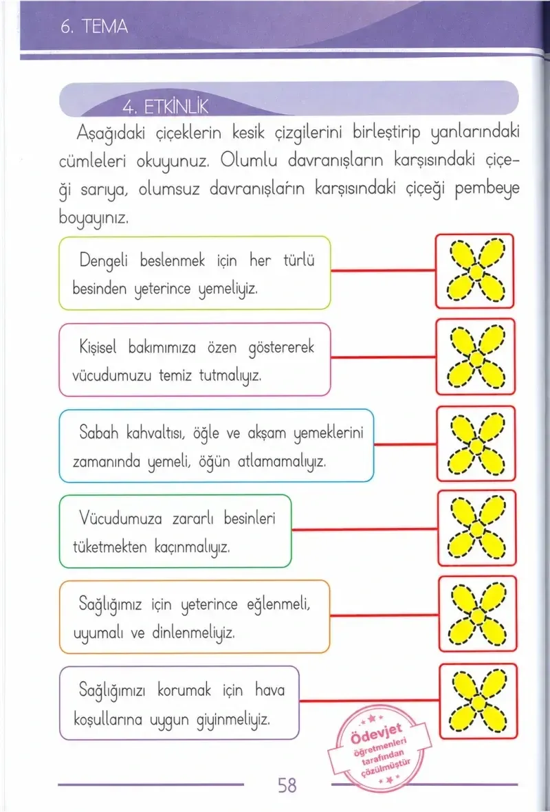 1. Sınıf Türkçe Ders Kitabı Cevapları Bilim ve Kültür Yayınları Sayfa 58 Çözüm Görseli