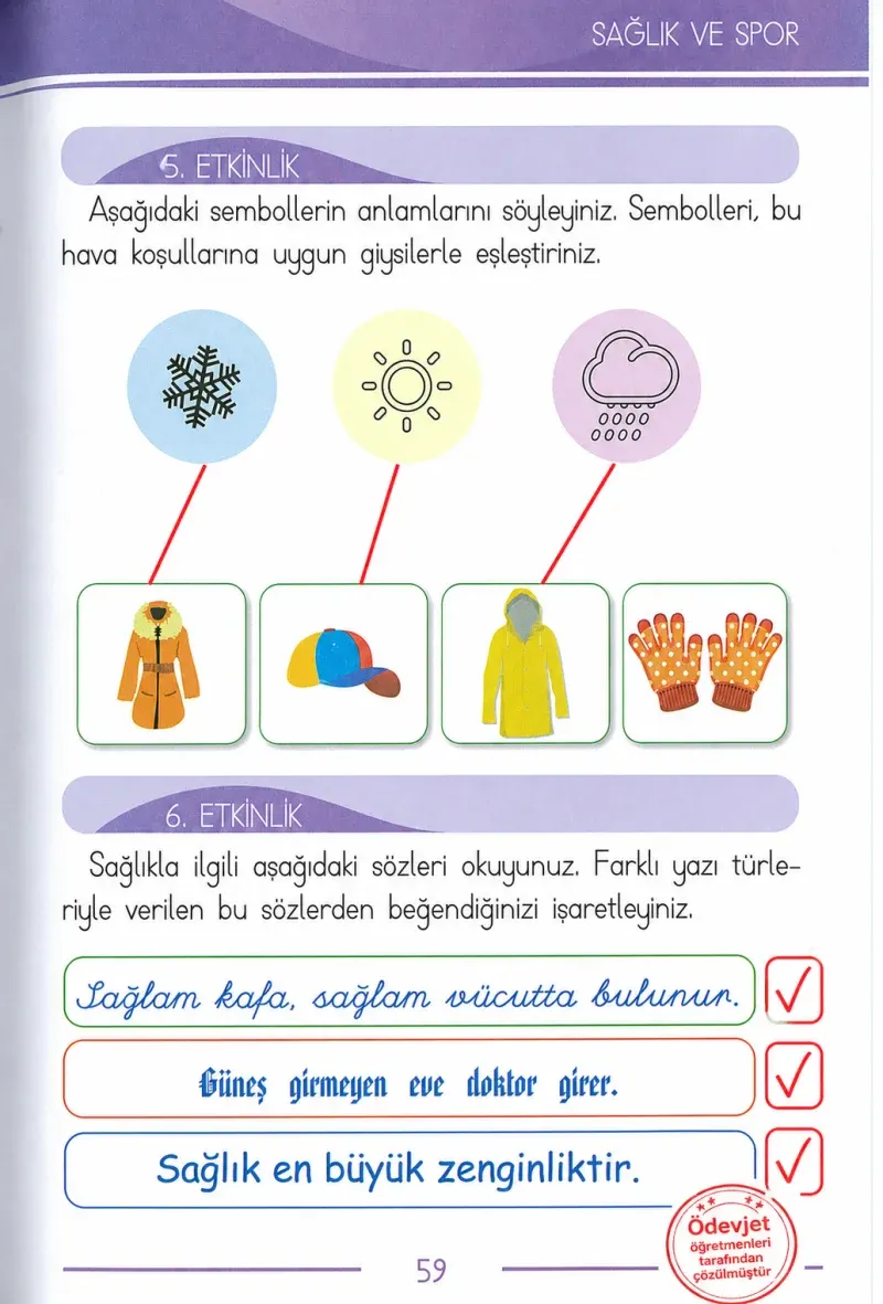 1. Sınıf Türkçe Ders Kitabı Cevapları Bilim ve Kültür Yayınları Sayfa 59 Çözüm Görseli
