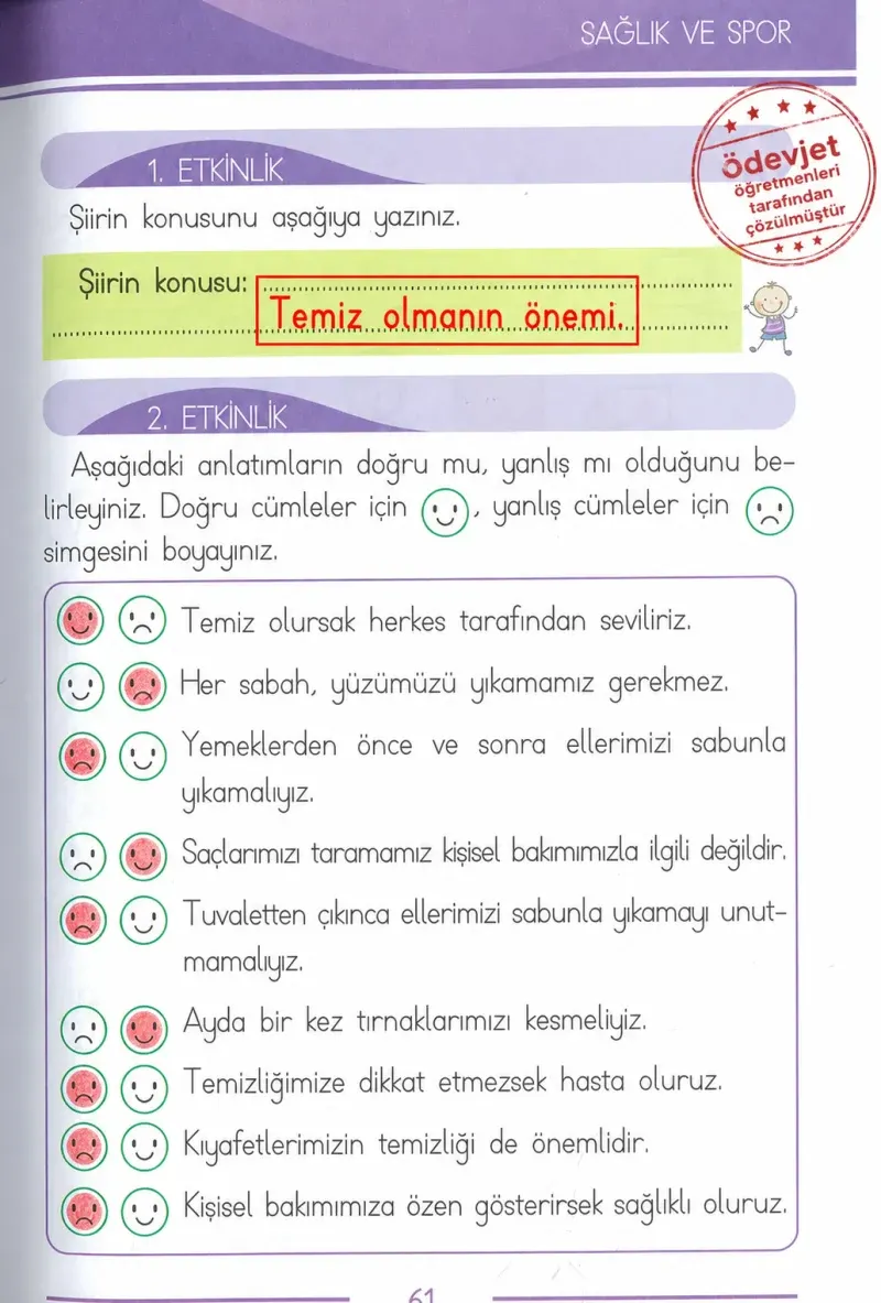 1. Sınıf Türkçe Ders Kitabı Cevapları Bilim ve Kültür Yayınları Sayfa 61 Çözüm Görseli