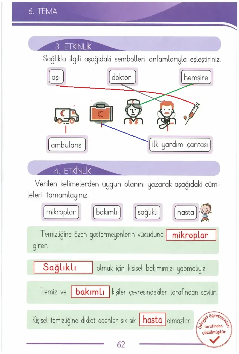 1. Sınıf Türkçe Ders Kitabı Cevapları Bilim ve Kültür Yayınları Sayfa 62 Çözüm Görseli