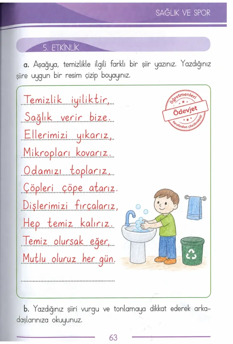 1. Sınıf Türkçe Ders Kitabı Cevapları Bilim ve Kültür Yayınları Sayfa 63 Çözüm Görseli