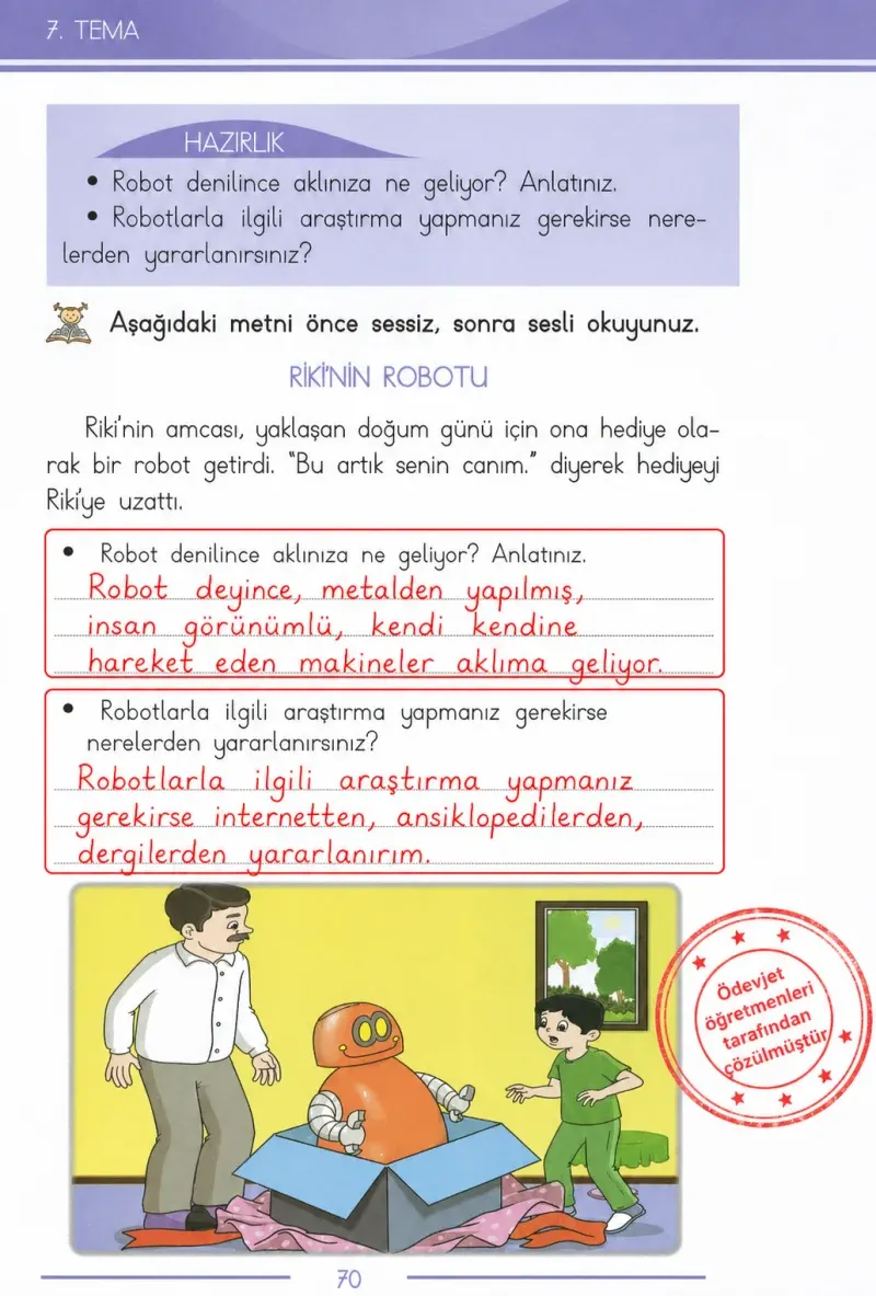 1. Sınıf Türkçe Ders Kitabı Cevapları Bilim ve Kültür Yayınları Sayfa 70 Çözüm Görseli