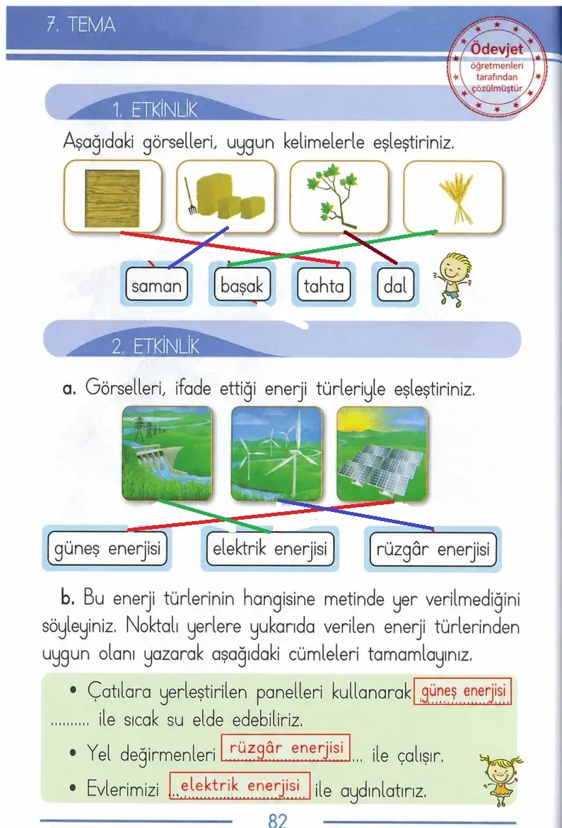 1. Sınıf Türkçe Ders Kitabı Cevapları Bilim ve Kültür Yayınları Sayfa 82 Çözüm Görseli