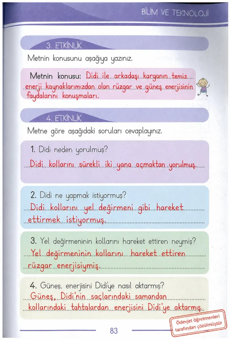 1. Sınıf Türkçe Ders Kitabı Cevapları Bilim ve Kültür Yayınları Sayfa 83 Çözüm Görseli
