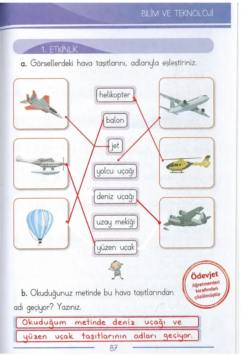 1. Sınıf Türkçe Ders Kitabı Cevapları Bilim ve Kültür Yayınları Sayfa 87 Çözüm Görseli