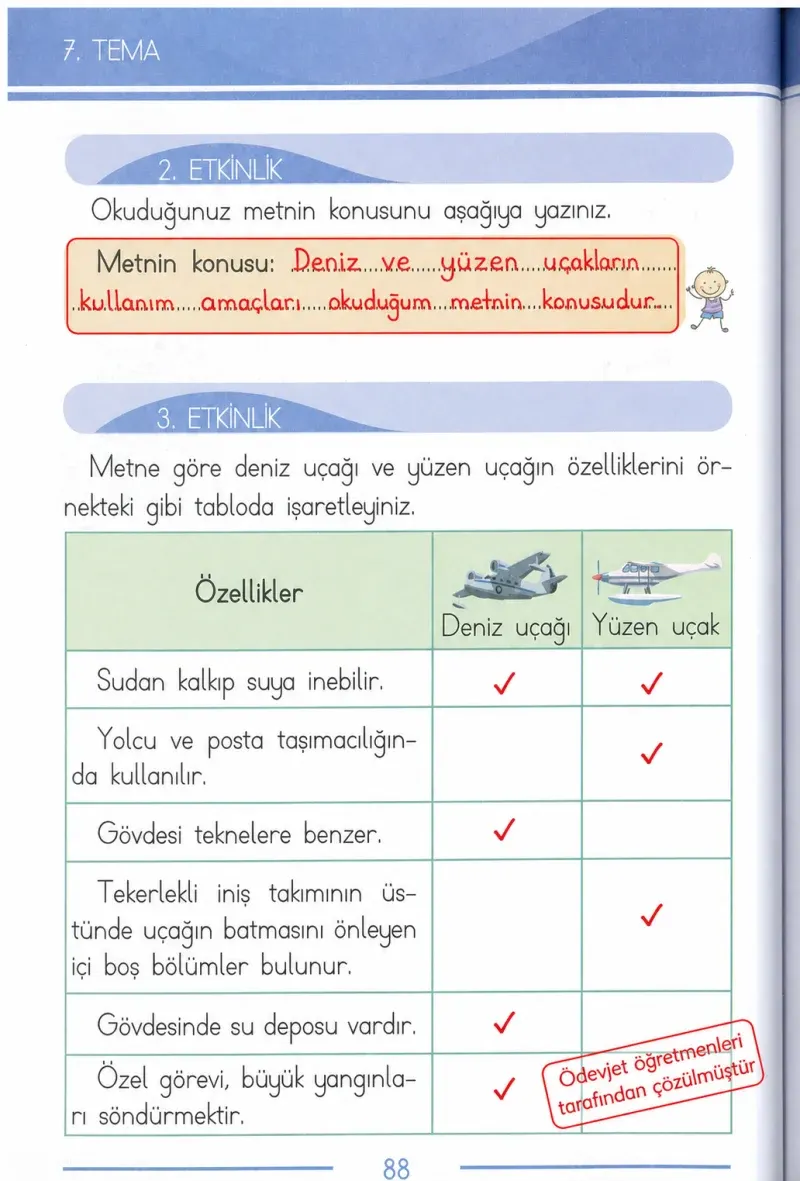 1. Sınıf Türkçe Ders Kitabı Cevapları Bilim ve Kültür Yayınları Sayfa 88 Çözüm Görseli
