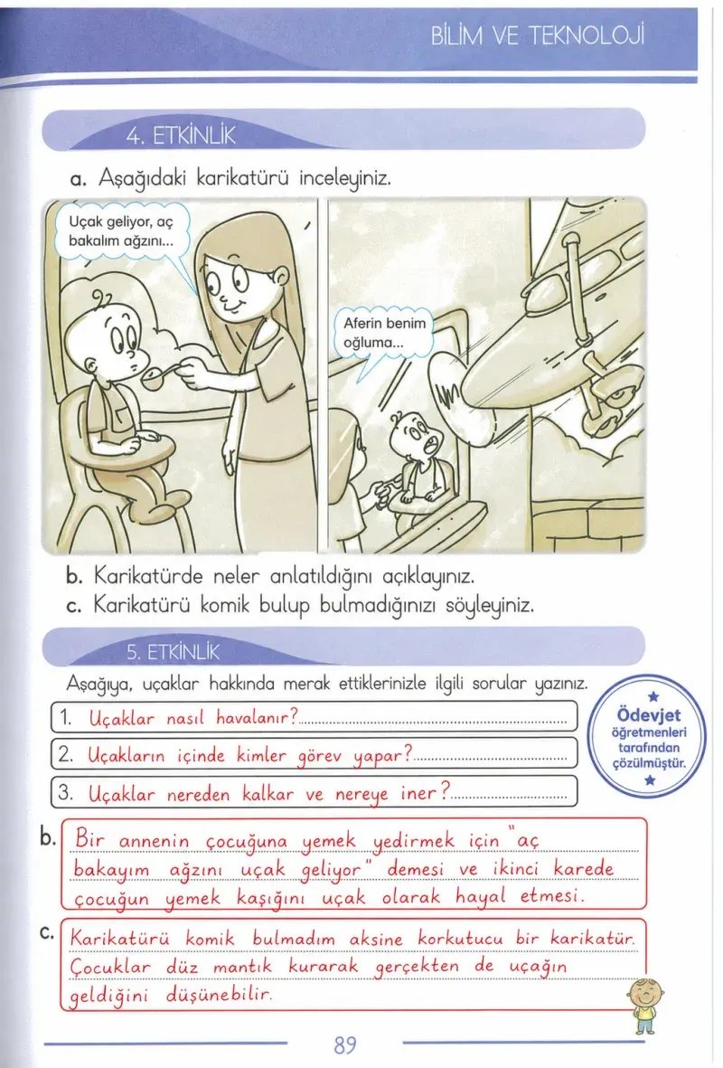 1. Sınıf Türkçe Ders Kitabı Cevapları Bilim ve Kültür Yayınları Sayfa 89 Çözüm Görseli