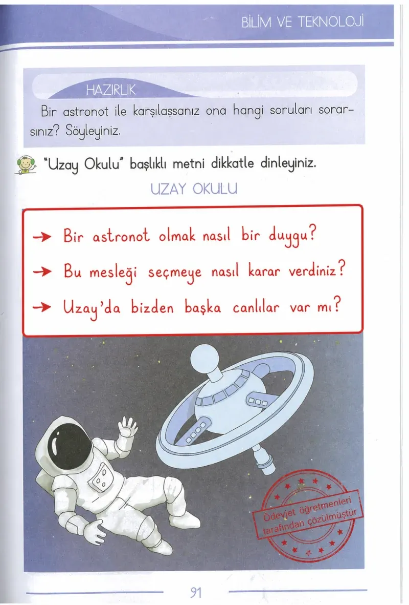 1. Sınıf Türkçe Ders Kitabı Cevapları Bilim ve Kültür Yayınları Sayfa 91 Çözüm Görseli