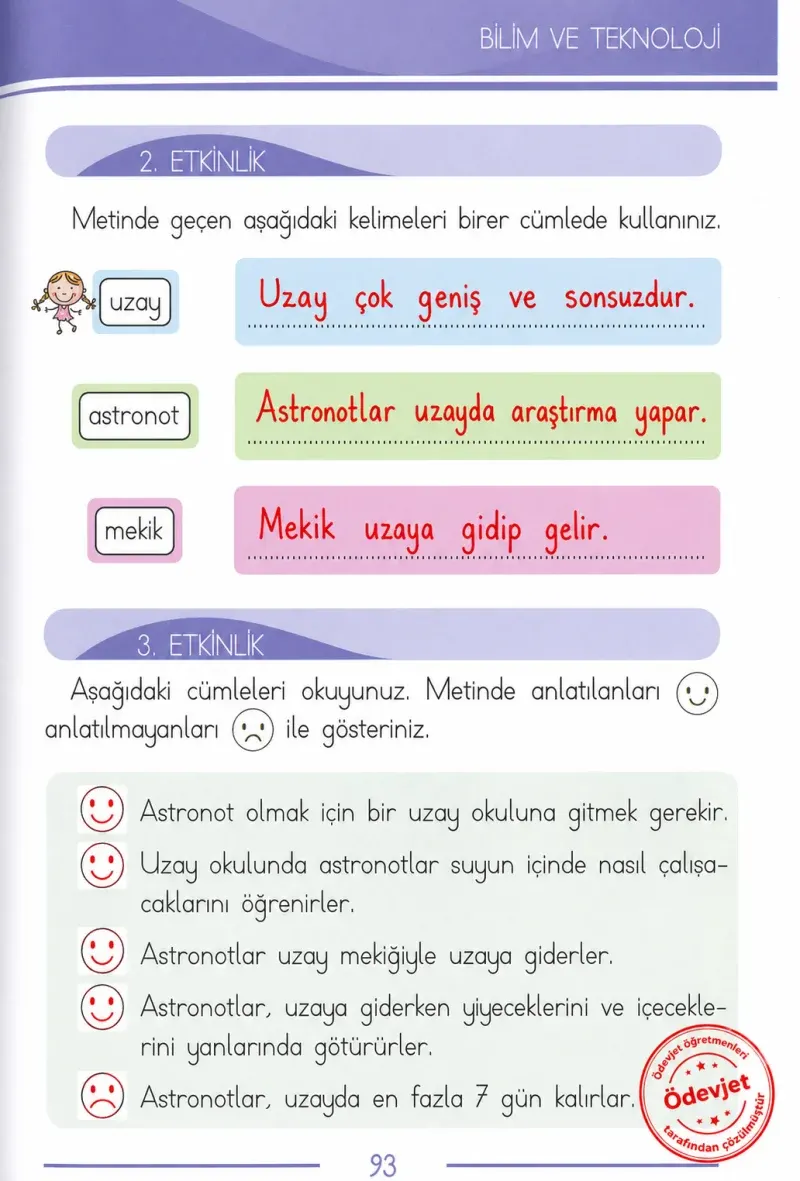 1. Sınıf Türkçe Ders Kitabı Cevapları Bilim ve Kültür Yayınları Sayfa 93 Çözüm Görseli