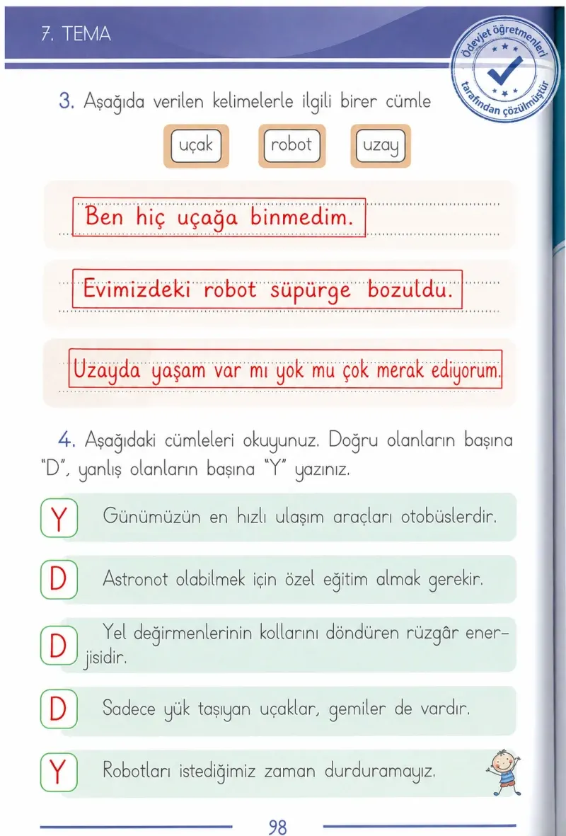 1. Sınıf Türkçe Ders Kitabı Cevapları Bilim ve Kültür Yayınları Sayfa 98 Çözüm Görseli