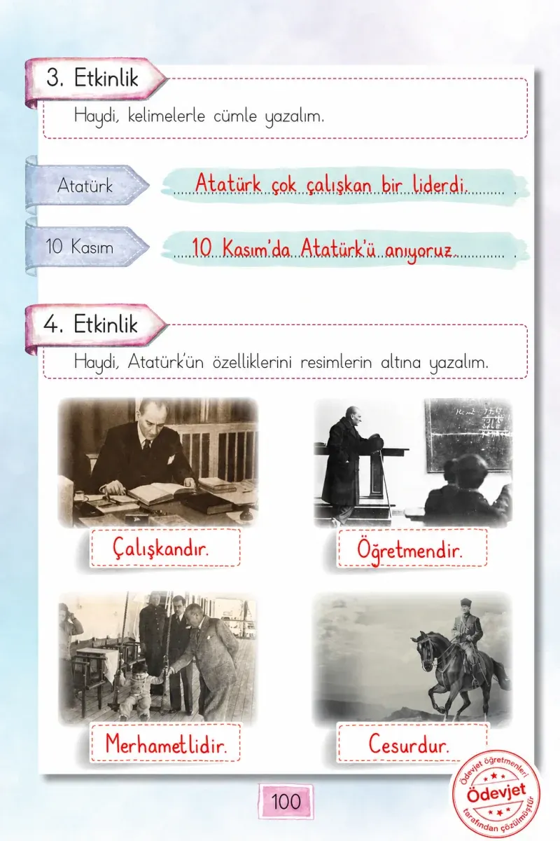 1. Sınıf Türkçe Ders Kitabı Cevapları Cem Yayınları Sayfa 100 Çözüm Görseli