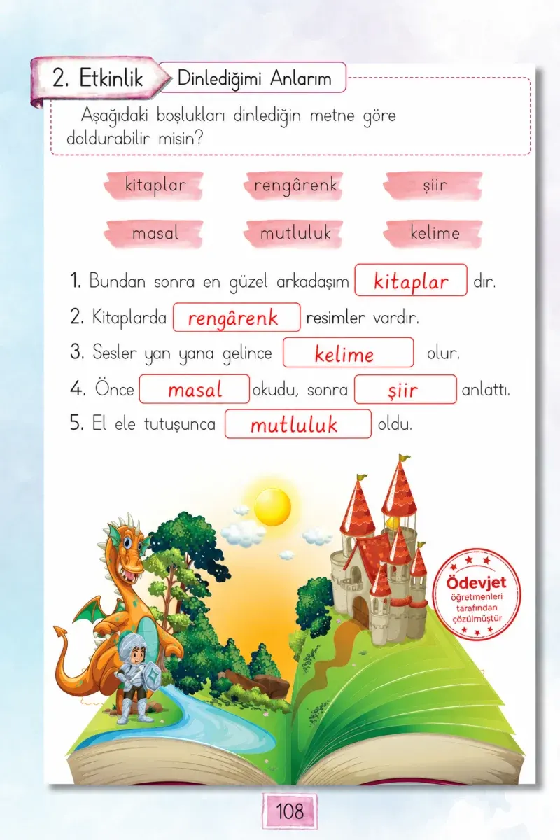 1. Sınıf Türkçe Ders Kitabı Cevapları Cem Yayınları Sayfa 108 Çözüm Görseli