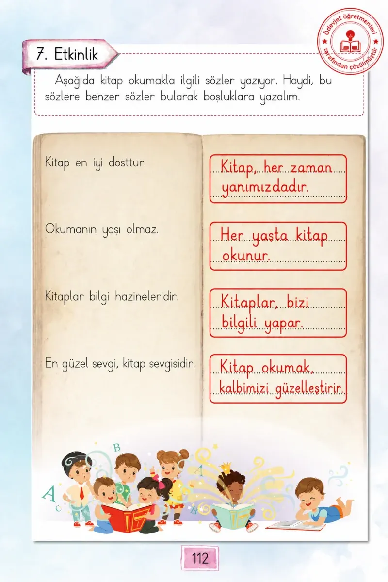 1. Sınıf Türkçe Ders Kitabı Cevapları Cem Yayınları Sayfa 112 Çözüm Görseli