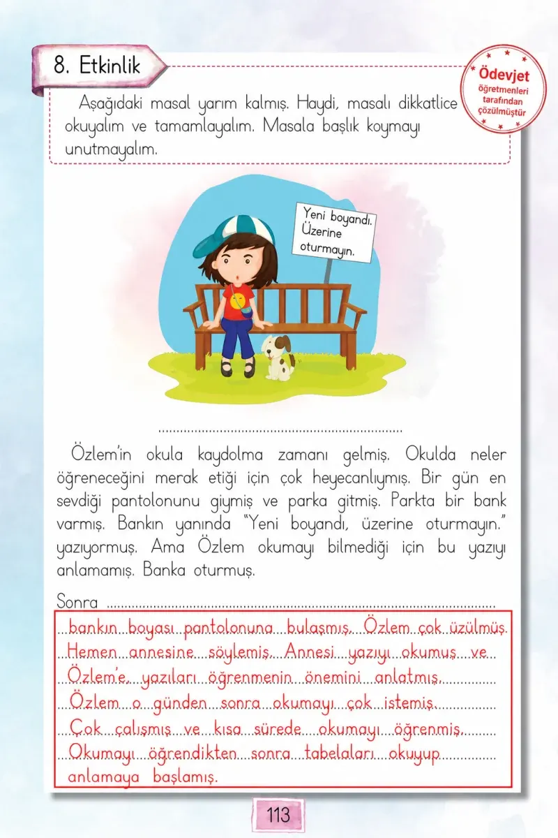 1. Sınıf Türkçe Ders Kitabı Cevapları Cem Yayınları Sayfa 113 Çözüm Görseli
