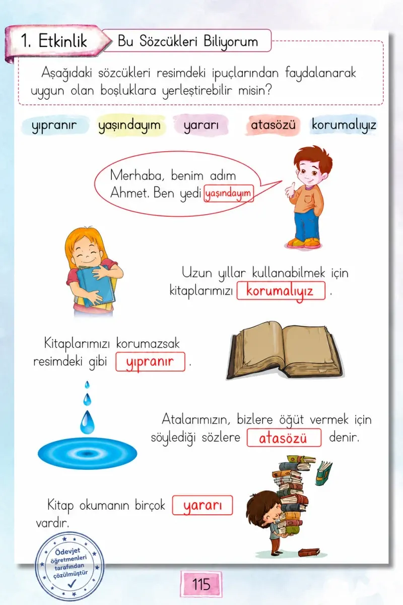 1. Sınıf Türkçe Ders Kitabı Cevapları Cem Yayınları Sayfa 115 Çözüm Görseli