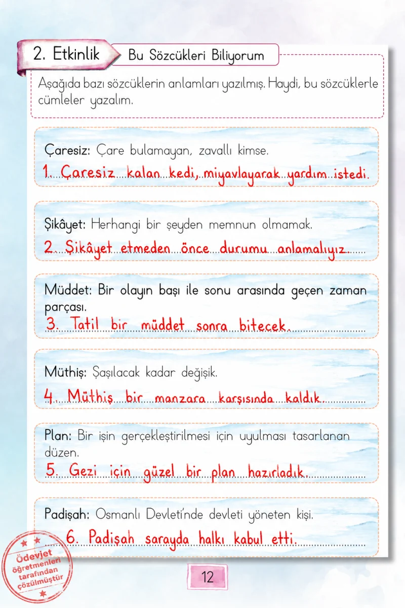 1. Sınıf Türkçe Ders Kitabı Cevapları Cem Yayınları Sayfa 12 Çözüm Görseli