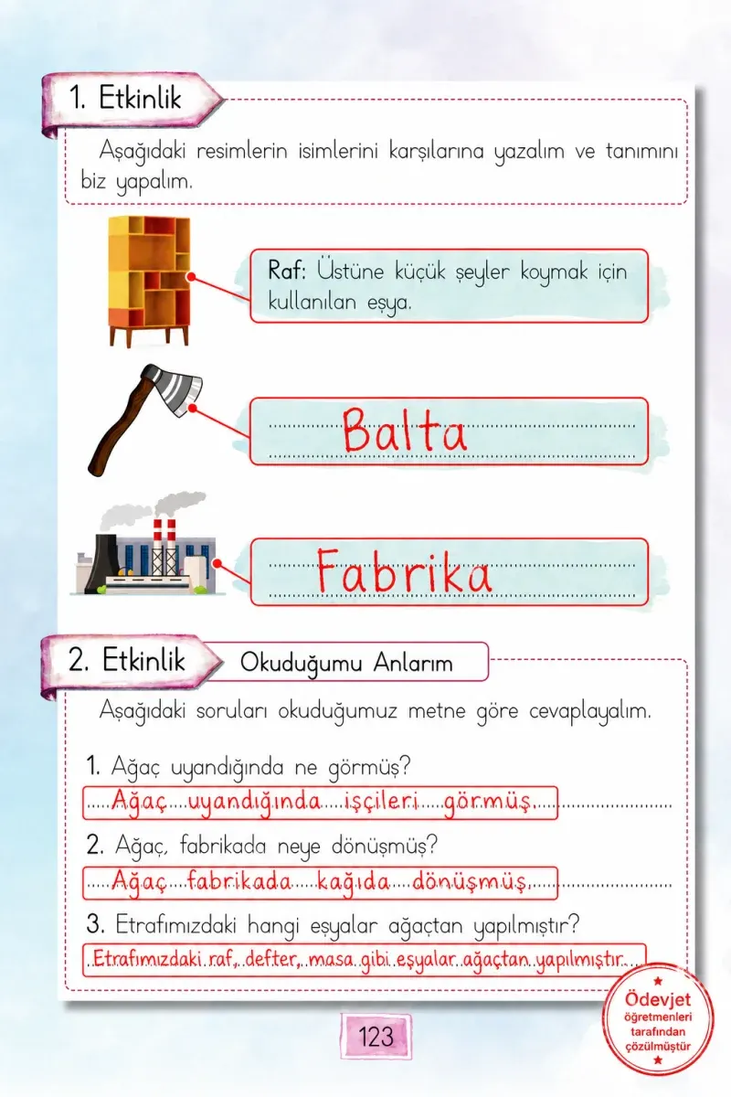 1. Sınıf Türkçe Ders Kitabı Cevapları Cem Yayınları Sayfa 123 Çözüm Görseli