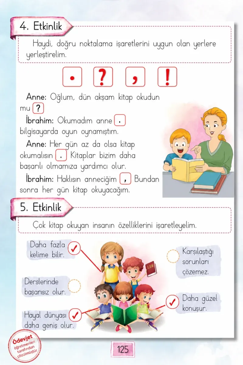 1. Sınıf Türkçe Ders Kitabı Cevapları Cem Yayınları Sayfa 125 Çözüm Görseli