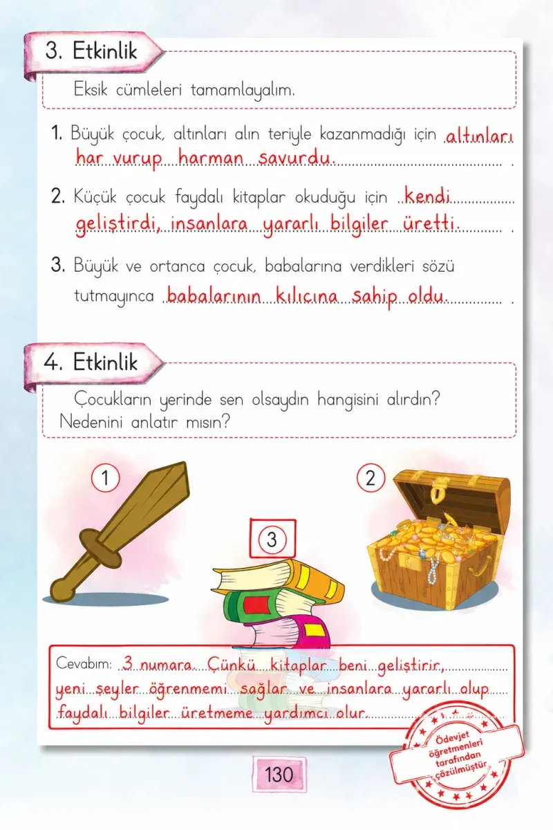1. Sınıf Türkçe Ders Kitabı Cevapları Cem Yayınları Sayfa 130 Çözüm Görseli