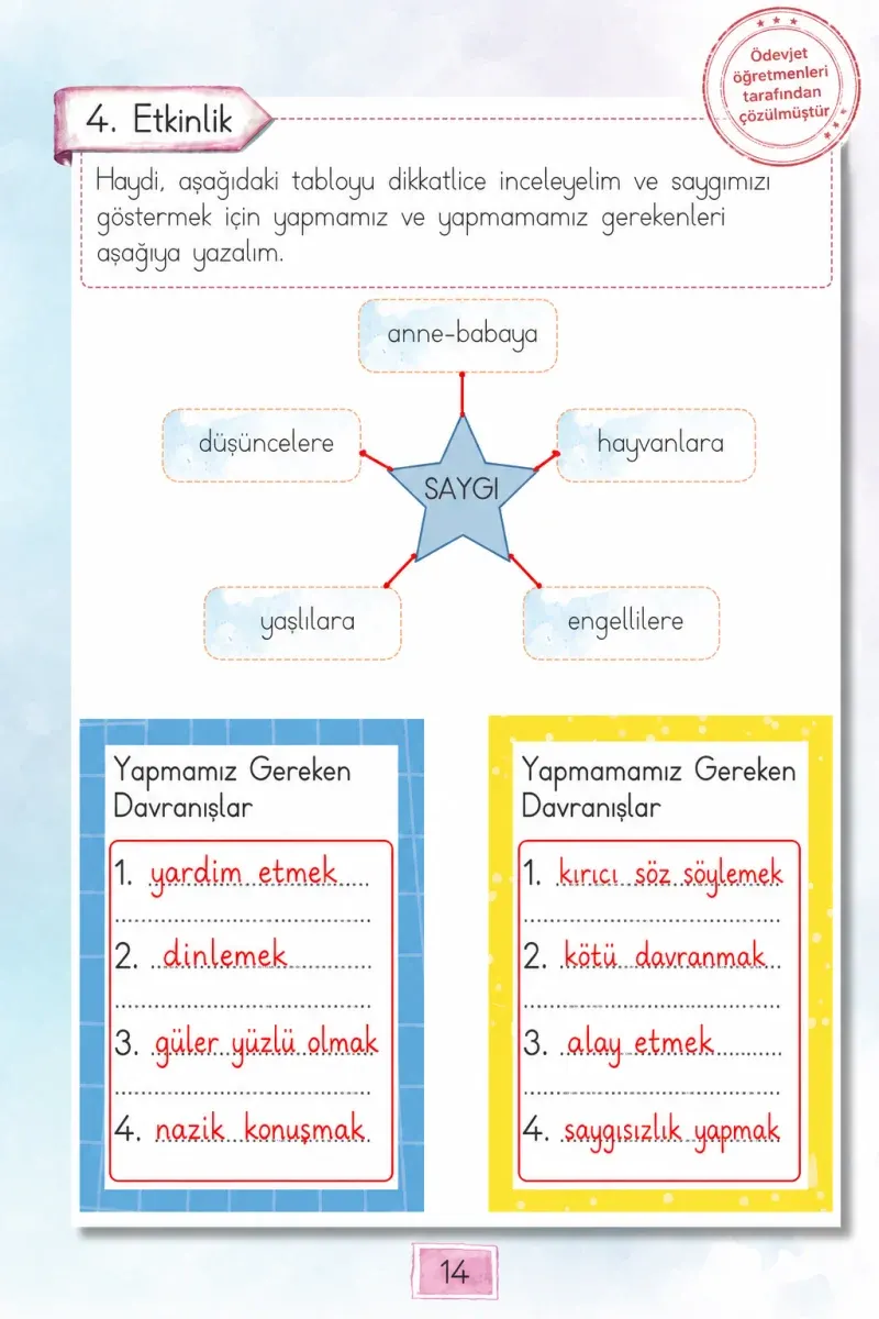 1. Sınıf Türkçe Ders Kitabı Cevapları Cem Yayınları Sayfa 14 Çözüm Görseli