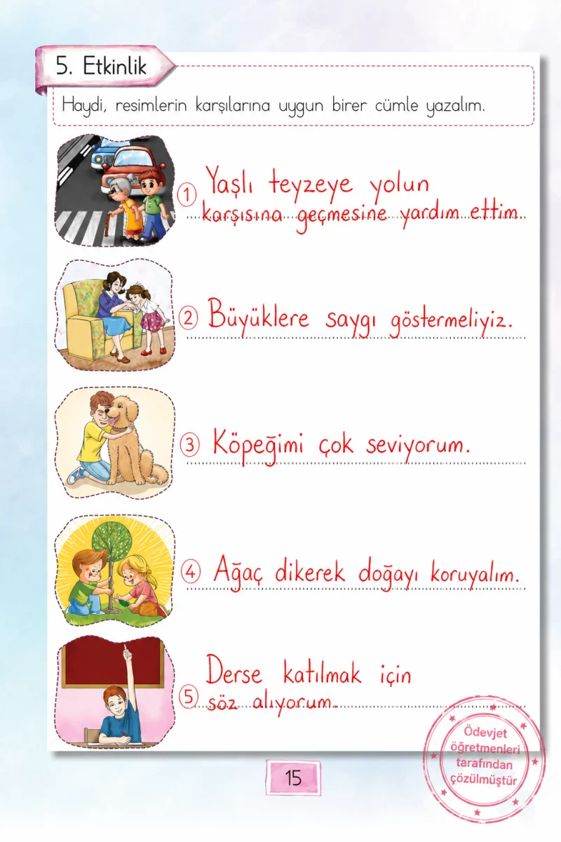 1. Sınıf Türkçe Ders Kitabı Cevapları Cem Yayınları Sayfa 15 Çözüm Görseli