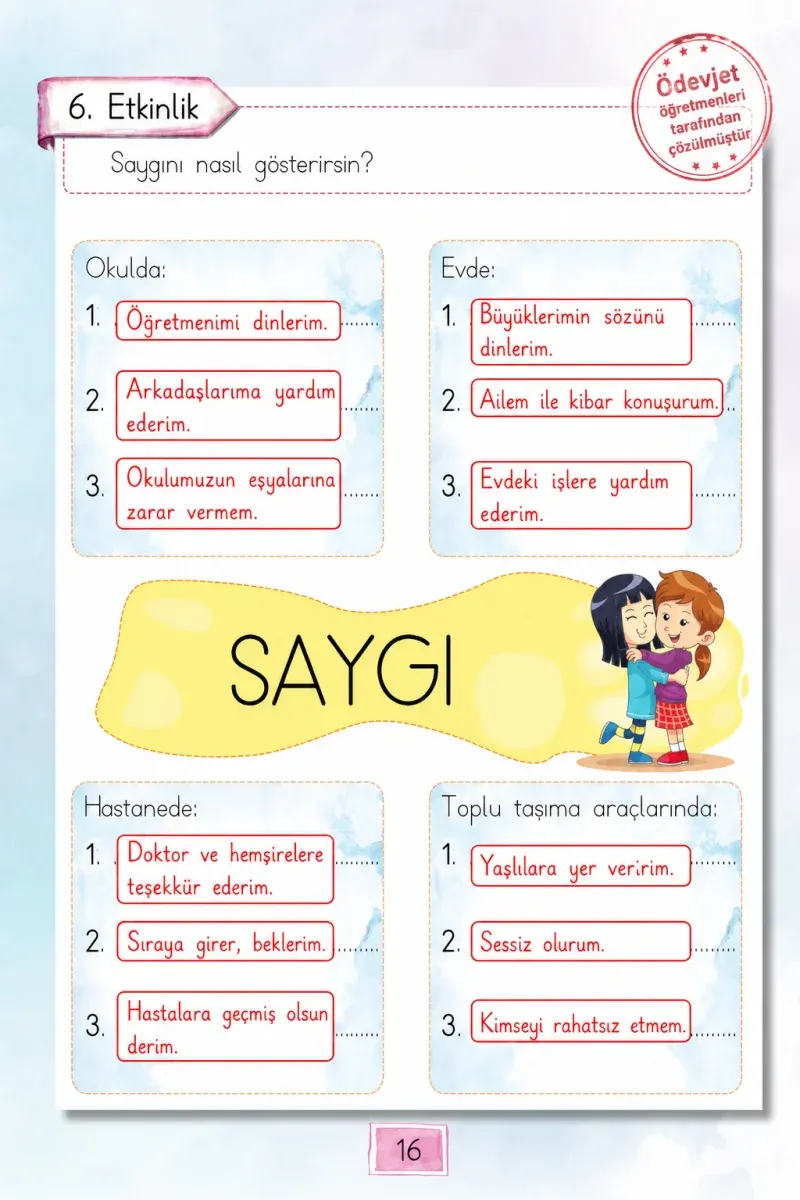 1. Sınıf Türkçe Ders Kitabı Cevapları Cem Yayınları Sayfa 16 Çözüm Görseli