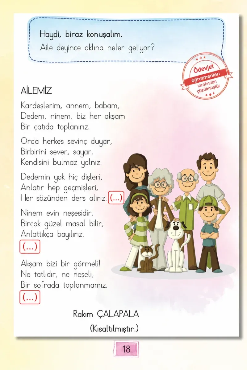 1. Sınıf Türkçe Ders Kitabı Cevapları Cem Yayınları Sayfa 18 Çözüm Görseli