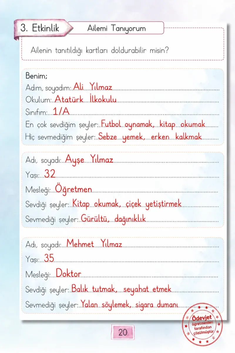 1. Sınıf Türkçe Ders Kitabı Cevapları Cem Yayınları Sayfa 20 Çözüm Görseli