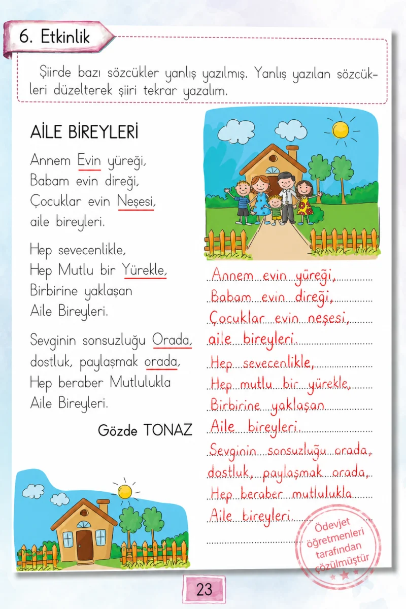 1. Sınıf Türkçe Ders Kitabı Cevapları Cem Yayınları Sayfa 23 Çözüm Görseli