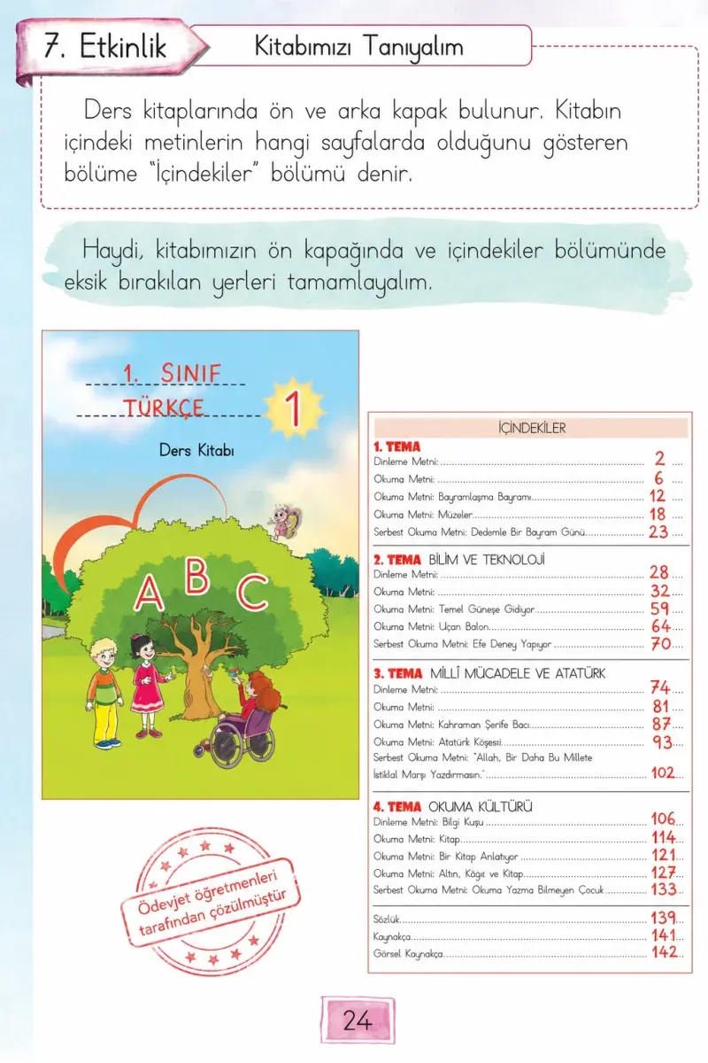 1. Sınıf Türkçe Ders Kitabı Cevapları Cem Yayınları Sayfa 24 Çözüm Görseli