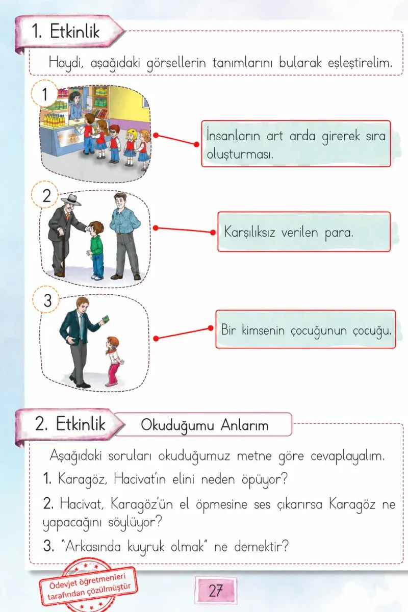 1. Sınıf Türkçe Ders Kitabı Cevapları Cem Yayınları Sayfa 27 Çözüm Görseli