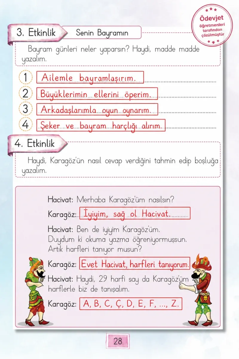 1. Sınıf Türkçe Ders Kitabı Cevapları Cem Yayınları Sayfa 28 Çözüm Görseli