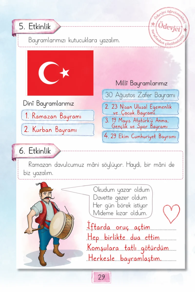 1. Sınıf Türkçe Ders Kitabı Cevapları Cem Yayınları Sayfa 29 Çözüm Görseli