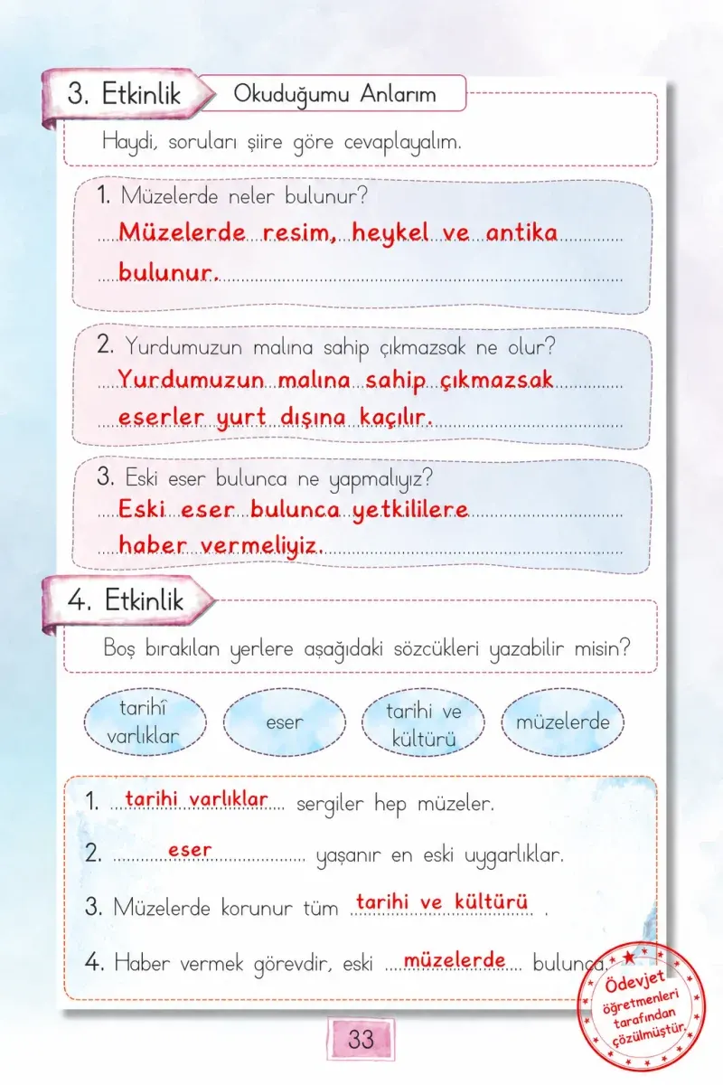 1. Sınıf Türkçe Ders Kitabı Cevapları Cem Yayınları Sayfa 33 Çözüm Görseli