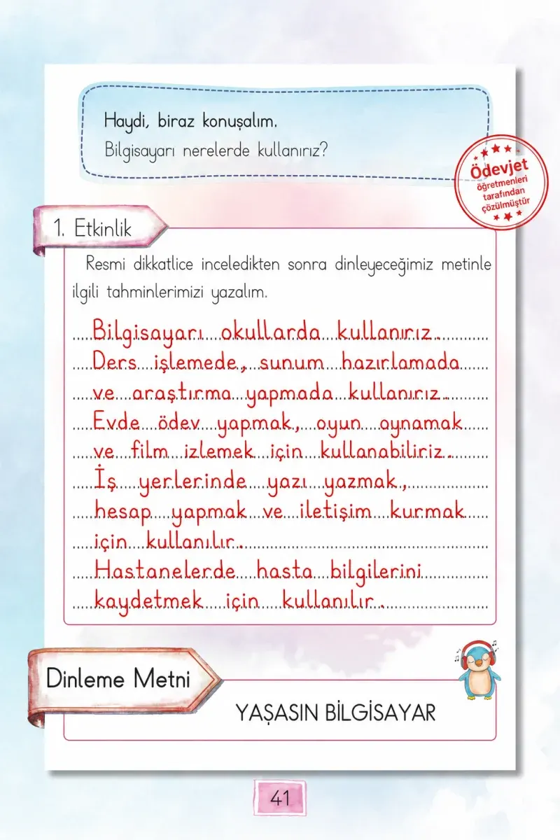 1. Sınıf Türkçe Ders Kitabı Cevapları Cem Yayınları Sayfa 41 Çözüm Görseli