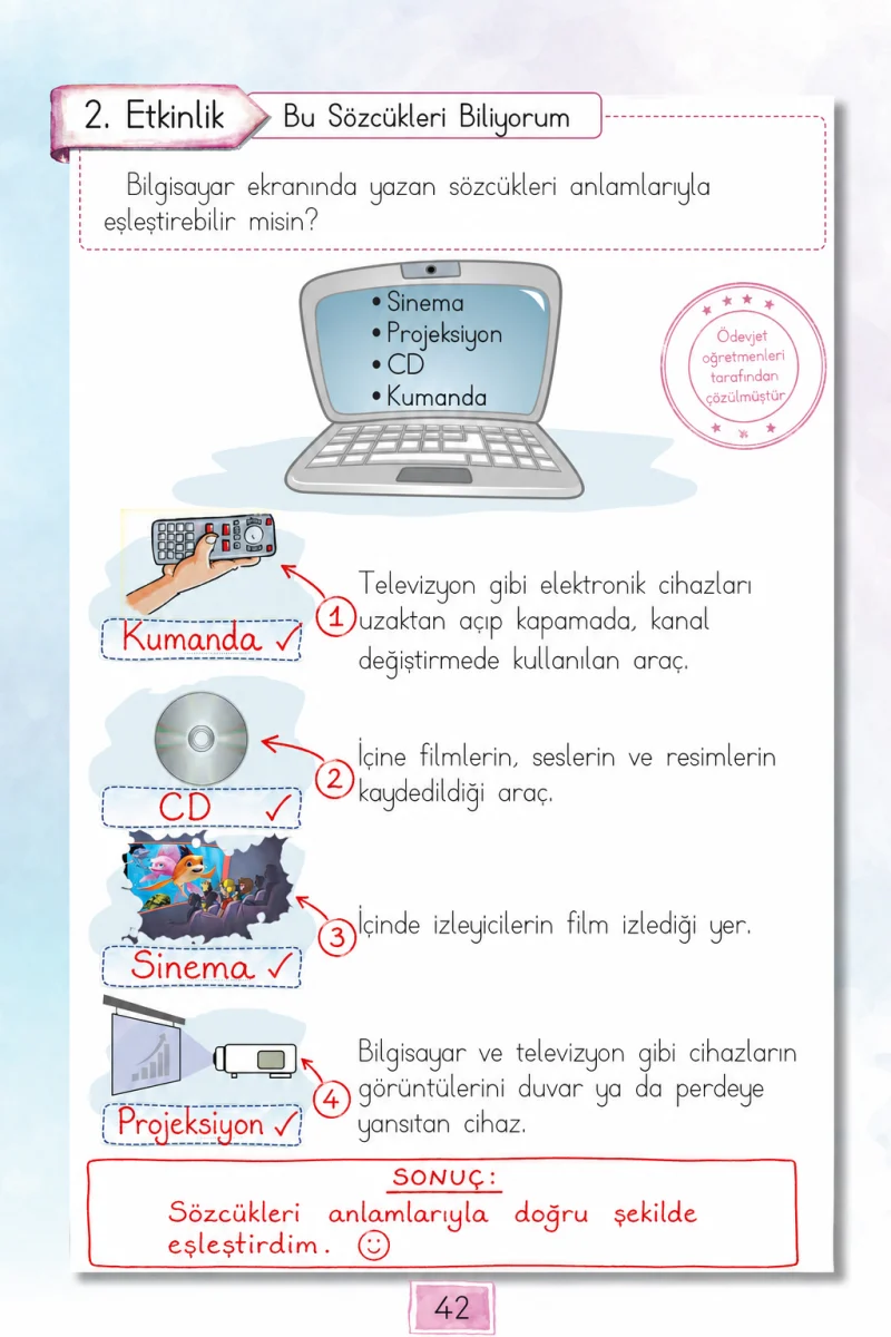 1. Sınıf Türkçe Ders Kitabı Cevapları Cem Yayınları Sayfa 42 Çözüm Görseli