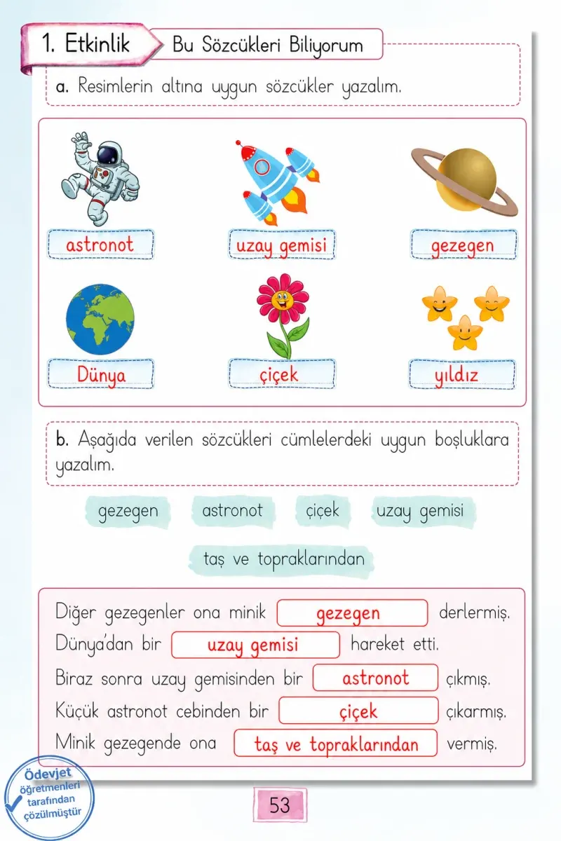 1. Sınıf Türkçe Ders Kitabı Cevapları Cem Yayınları Sayfa 53 Çözüm Görseli