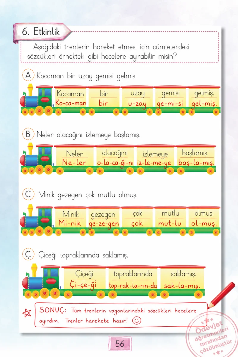 1. Sınıf Türkçe Ders Kitabı Cevapları Cem Yayınları Sayfa 56 Çözüm Görseli