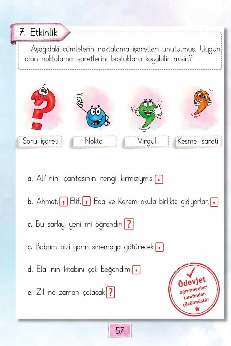 1. Sınıf Türkçe Ders Kitabı Cevapları Cem Yayınları Sayfa 57 Çözüm Görseli