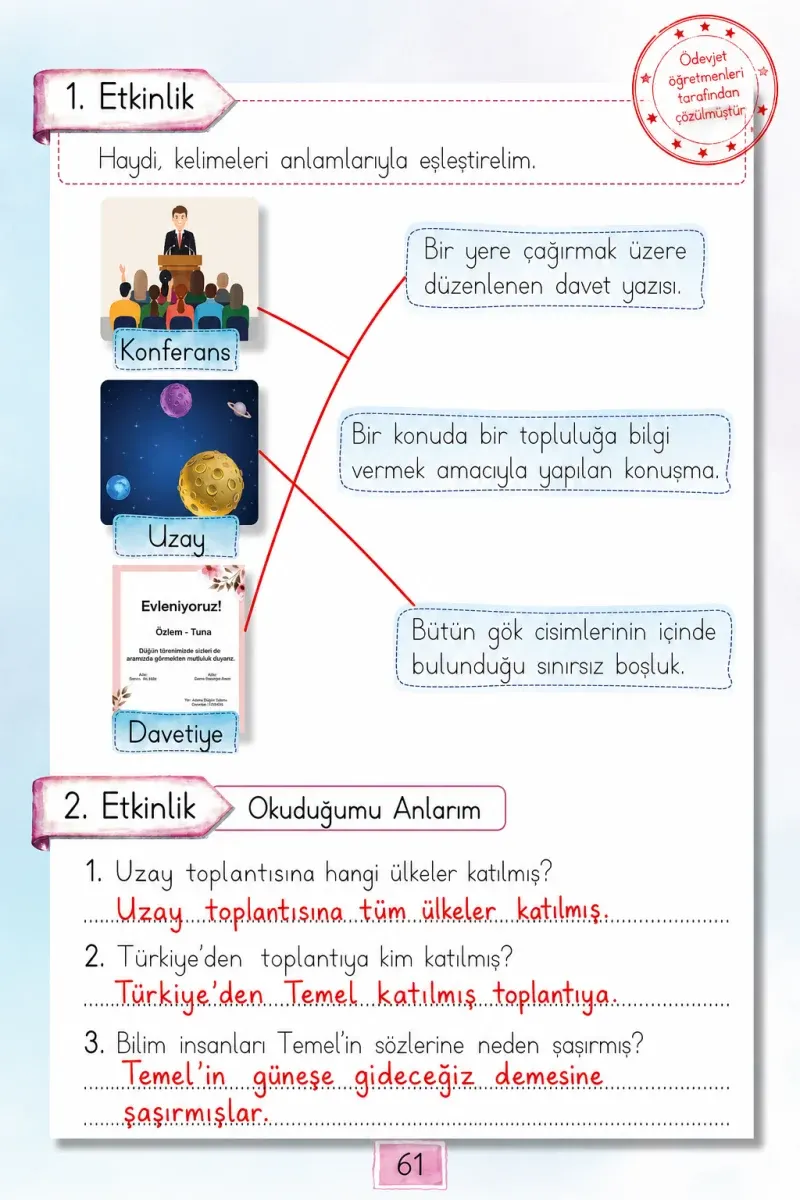 1. Sınıf Türkçe Ders Kitabı Cevapları Cem Yayınları Sayfa 61 Çözüm Görseli