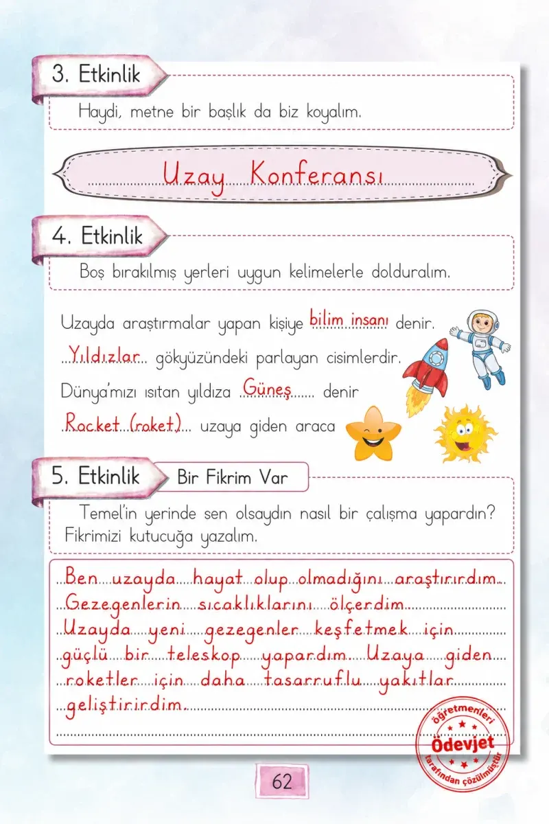 1. Sınıf Türkçe Ders Kitabı Cevapları Cem Yayınları Sayfa 62 Çözüm Görseli