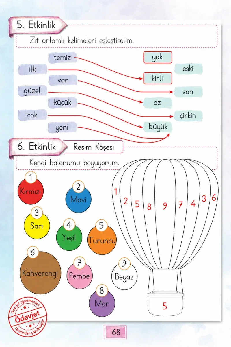 1. Sınıf Türkçe Ders Kitabı Cevapları Cem Yayınları Sayfa 68 Çözüm Görseli